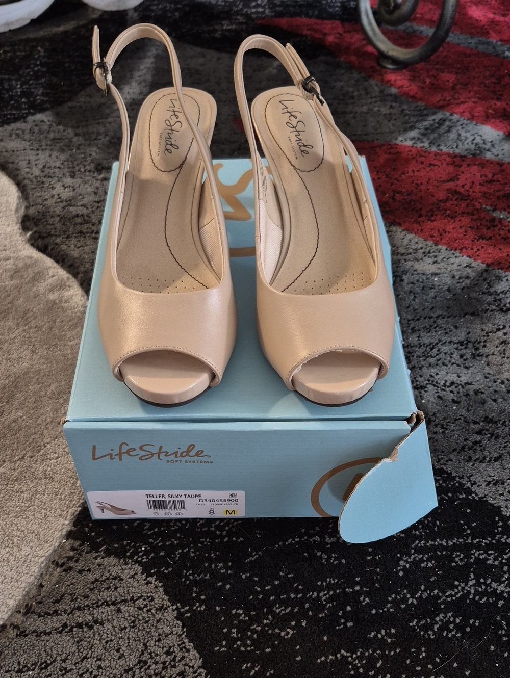 Life Stride Taupe Slingback Peep-Toe Heels